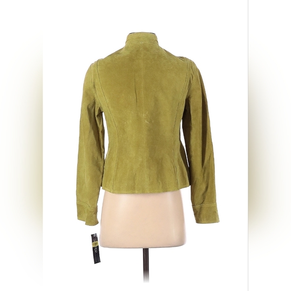 NWT Kasper Green Suede Leather Zip front Jacket Pleated Ruffled Women S PETITE - Picture 2 of 10
